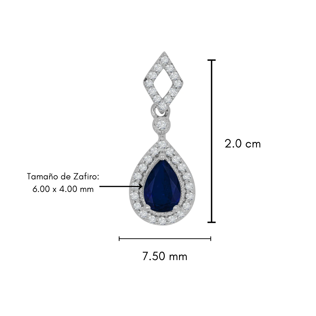 Dije Oro Blanco 10k - Zafiro 0.25 ctw y Diamante Natural 0.13 Puntos Totales