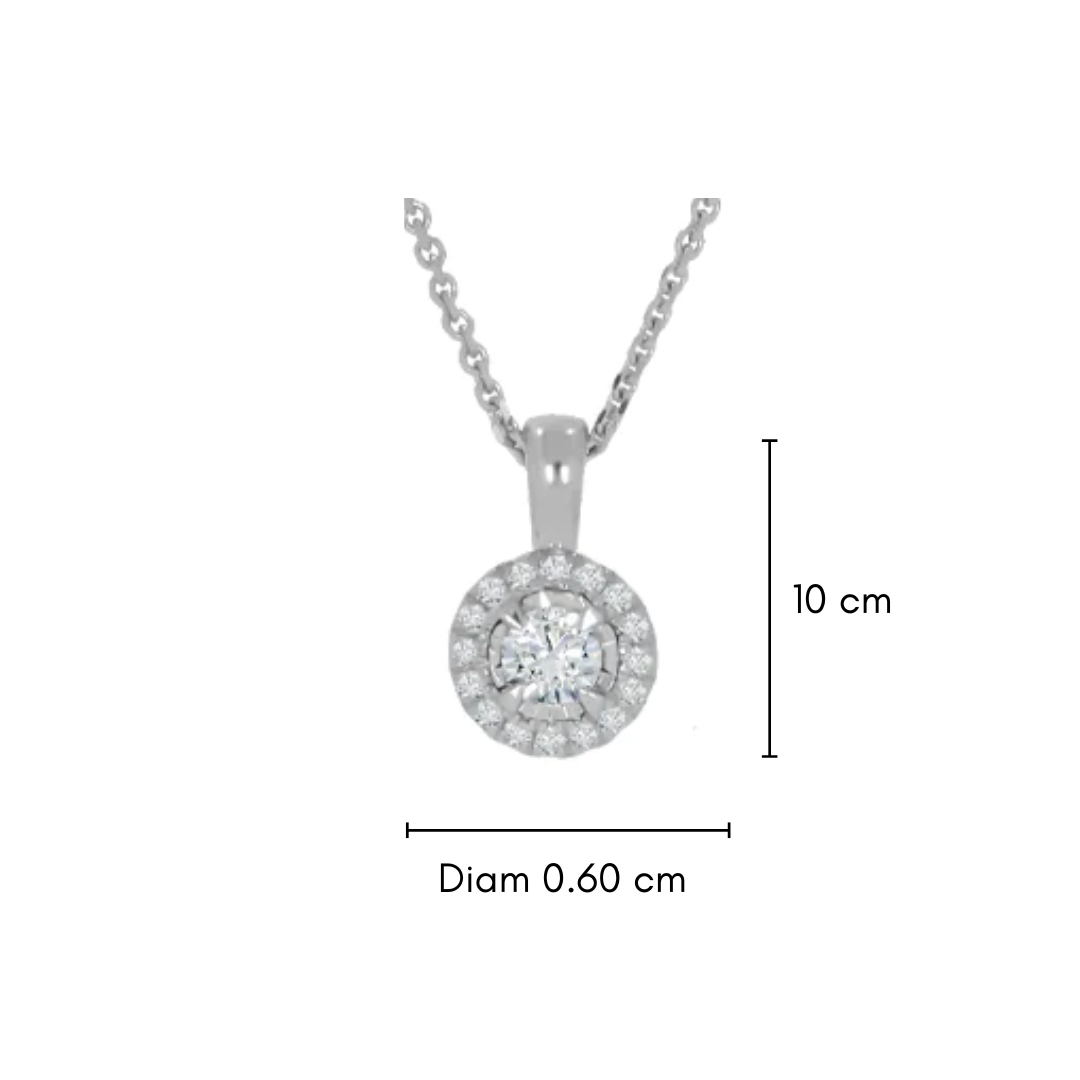 Dije  Oro Blanco 14k - Dije Redondo con Diamante 16 puntos totales