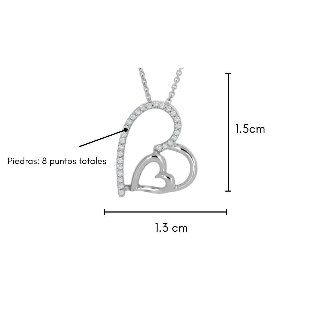 Dije de Oro Blanco 14k - Corazón con Diamante 0.08 ct