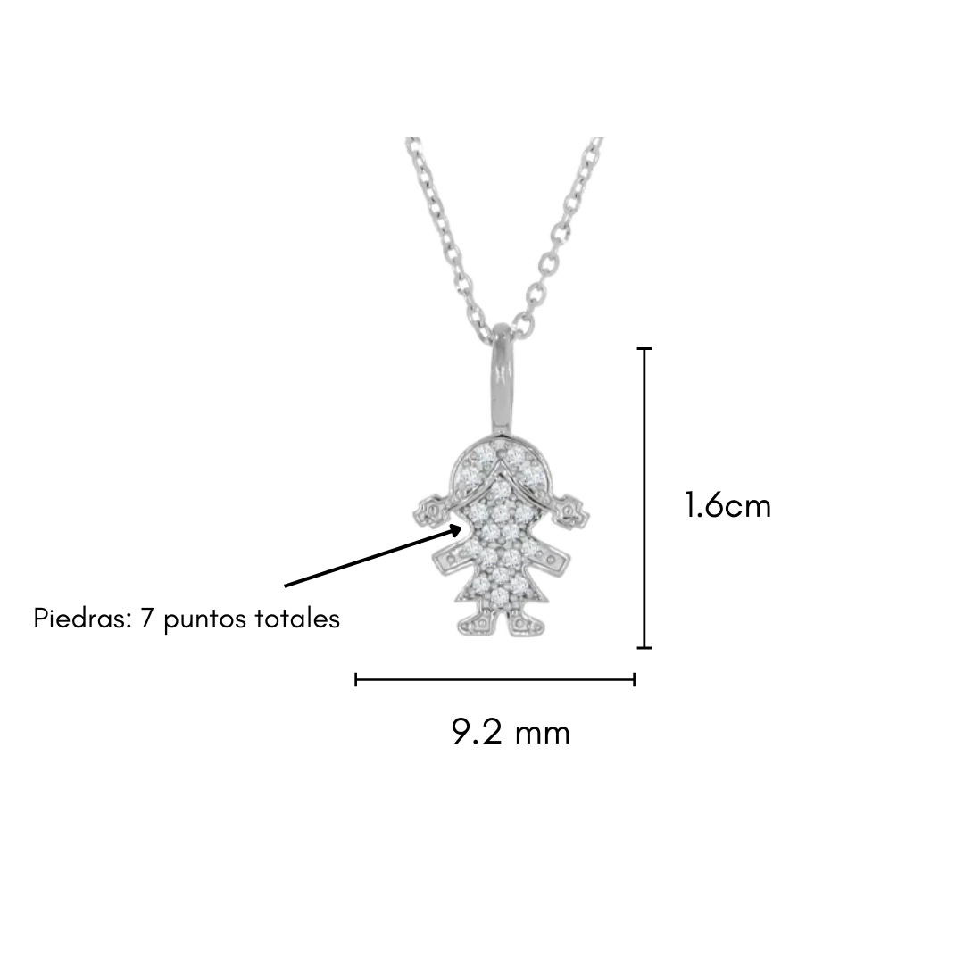 Dije Oro Blanco 14k - Niña con Diamantes 7 Puntos Totales