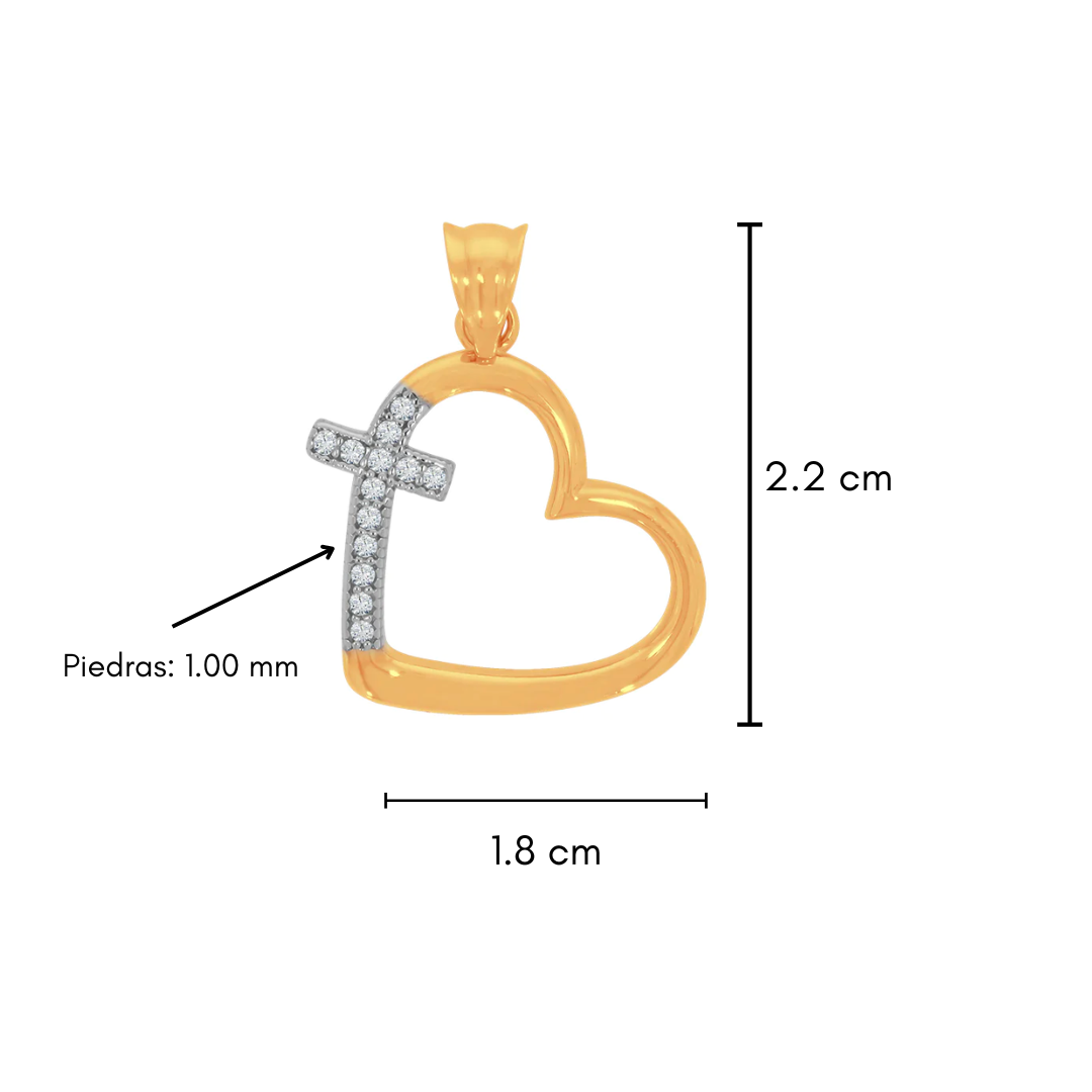 Dije Oro 10k - Corazón con Cruz con Zirconias