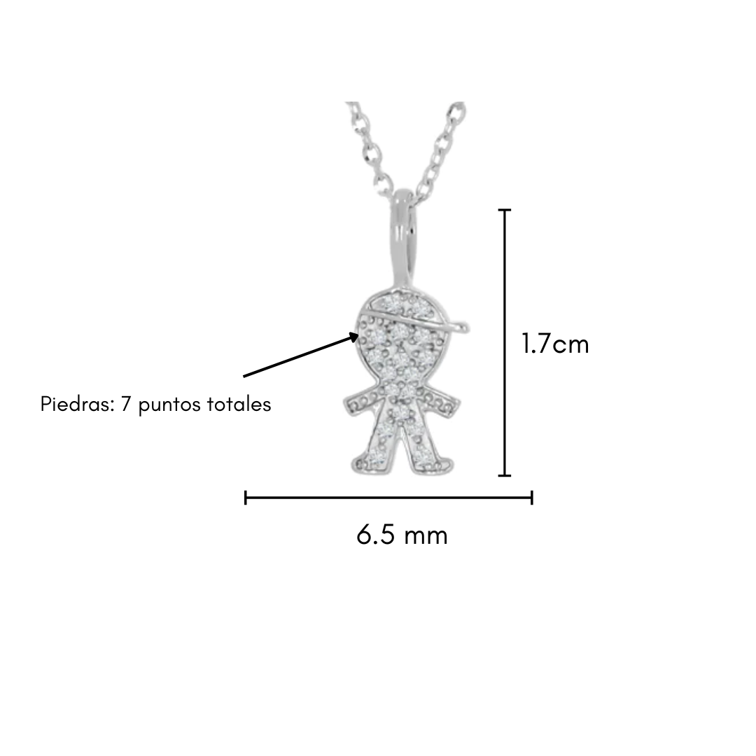 Dije Oro Blanco 14k - Niño con Diamantes 7 Puntos Totales