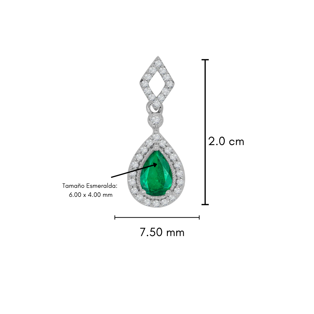 Dije Oro Blanco 10k - Esmeralda 0.22 ctw y Diamante Natural 0.13 Puntos Totales