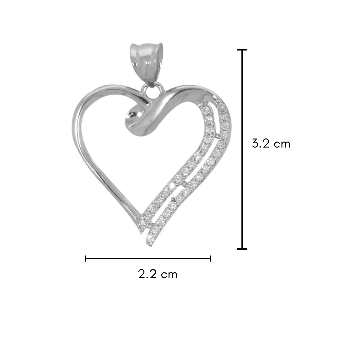 Dije Oro Blanco 10k - Corazón con Zirconias