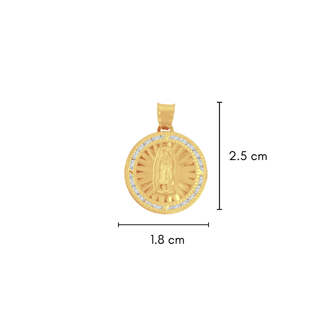 Medalla Oro 14k - Virgen de Guadalupe 2.5 cm con Zirconias