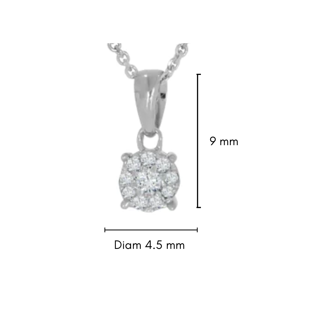 Dije de  Oro Blanco 14k - Dije Redondo con Diamante 8 puntos