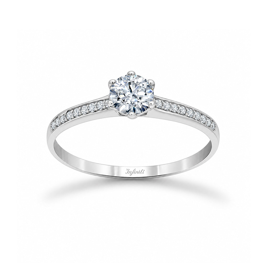 Anillo Oro Blanco 10k, con Zirconias de 5 mm