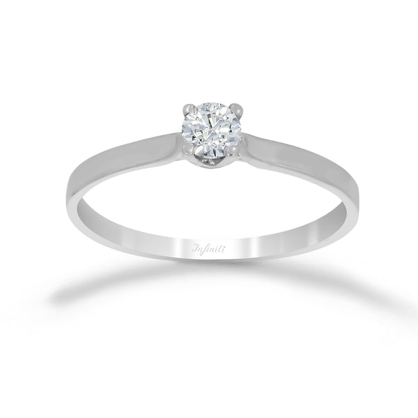 Anillo Oro Blanco 10k, Solitario Zirconia 4 mm