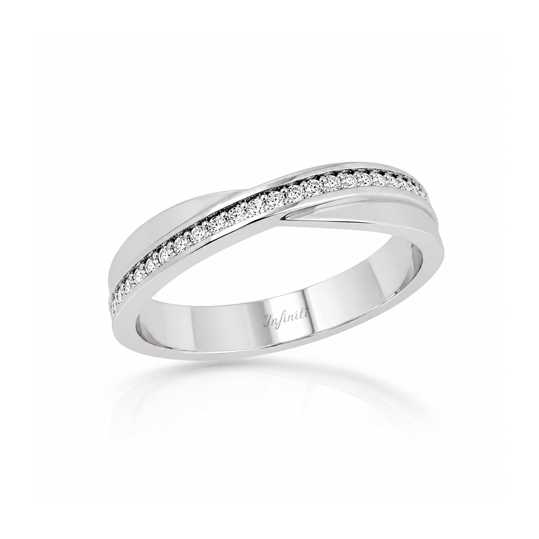 Argolla Oro Blanco 14k - Estilo Infinito con Zirconias, Ancho de 4 mm