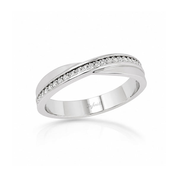 Argolla Oro Blanco 14k - Estilo Infinito con Zirconias, Ancho de 4 mm