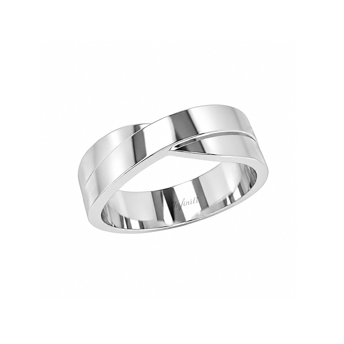 Argolla Oro Blanco 14k - Forma Infinito Acabado Liso, Ancho 6 mm