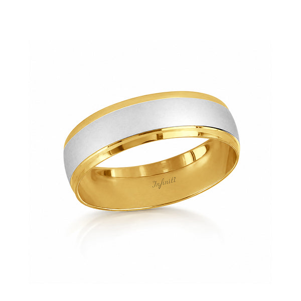 Argolla Oro Combinado 14k - Acabado Liso Mate Platinado, Ancho 6 mm