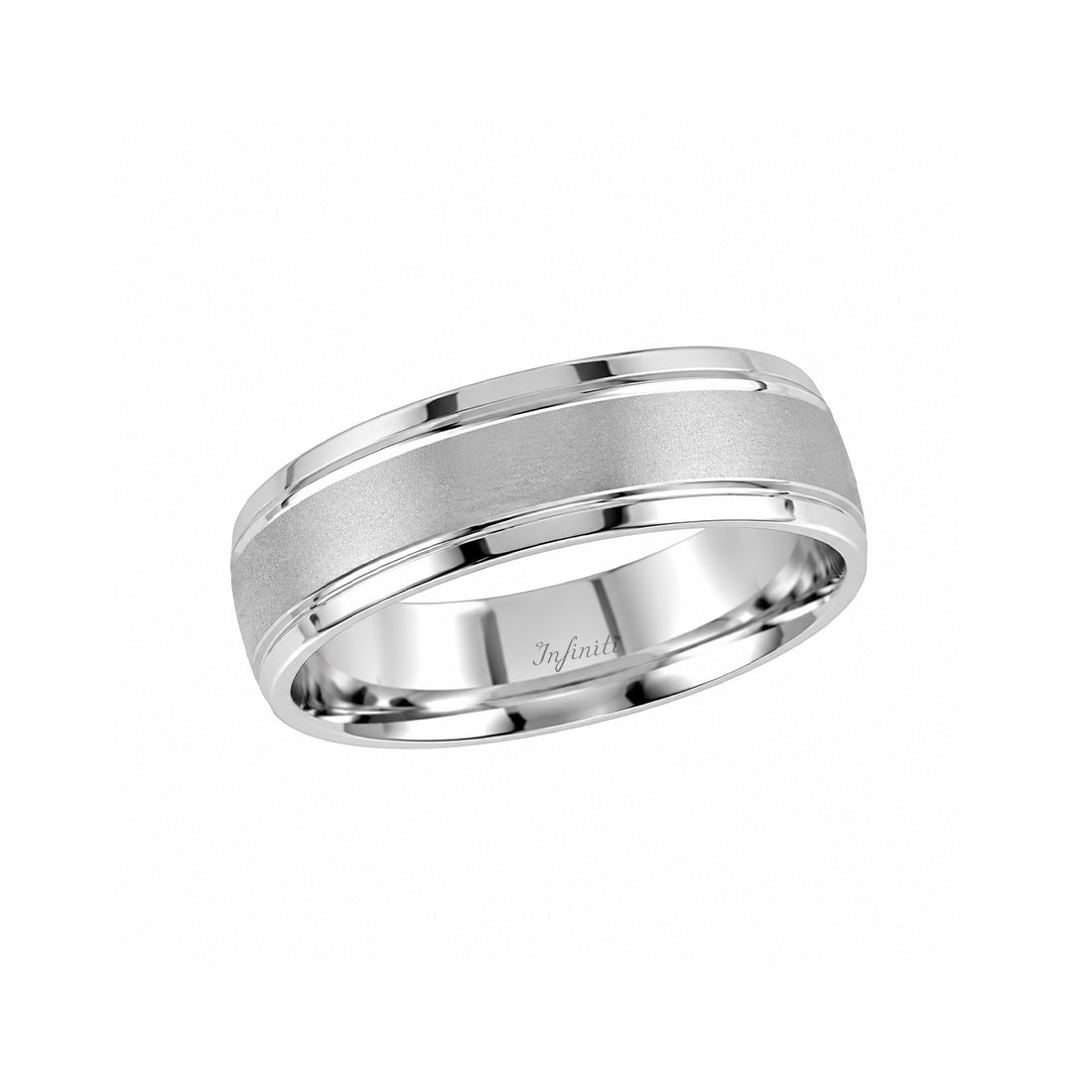 Argolla Oro Blanco 14k - Acabado Mate Bisel Liso Mate, Ancho 6 mm