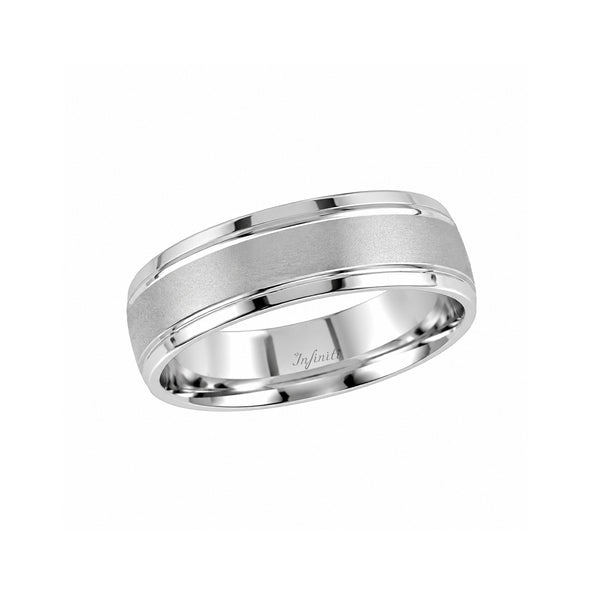 Argolla Oro Blanco 14k - Acabado Mate Bisel Liso Mate, Ancho 6 mm