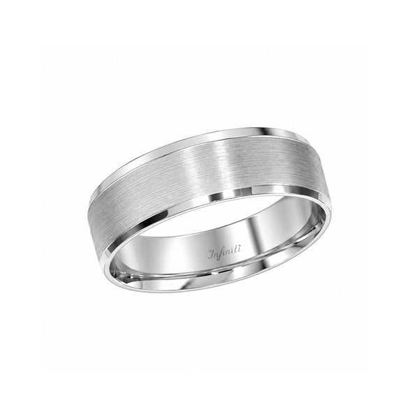 Argolla Oro Blanco 14k - Acabado Texturizado con Orillas Lisas, Ancho de 6 mm