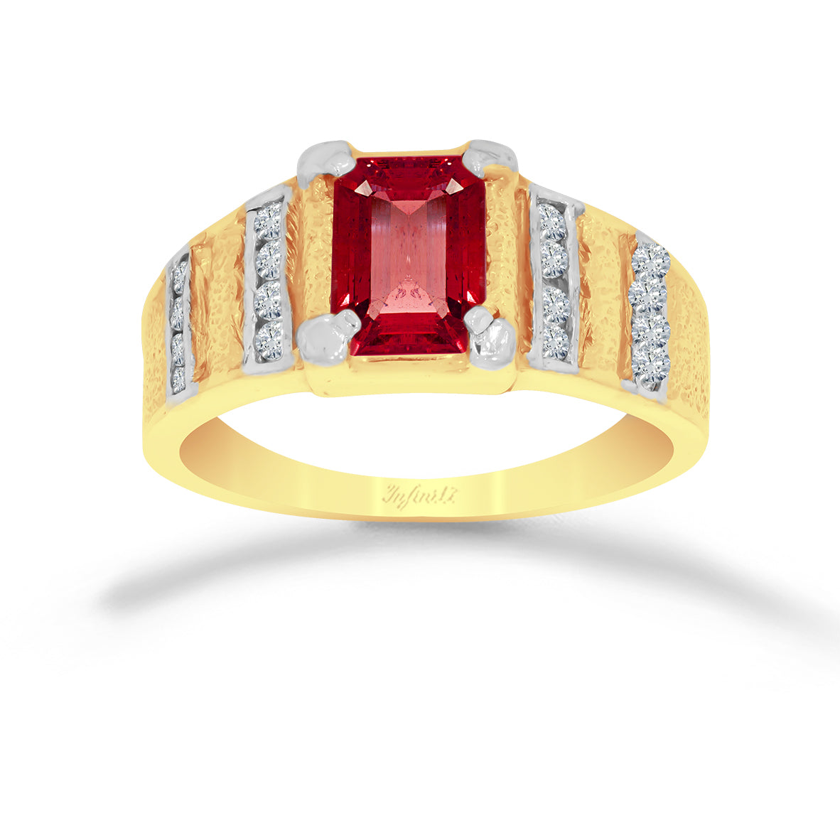 Anillo Oro 10k, con Zirconia Rubí­ Rectangular