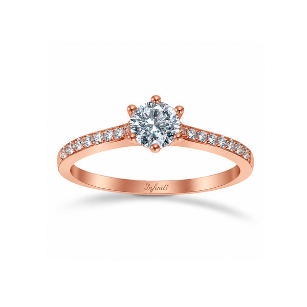 Anillo Oro Rosa 14k - Estilo Pavé Zirconia Central 5 mm