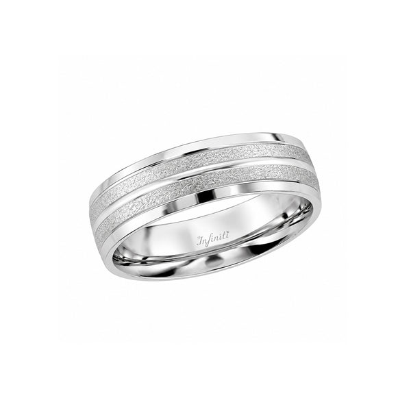 Argolla Oro Blanco 14k - Acabado Diamantado, Ancho de 6 mm
