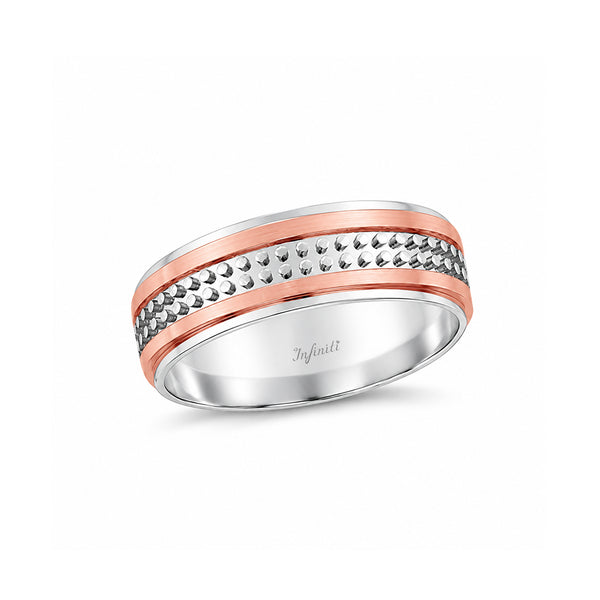 Argolla Oro Blanco con Rosa 14k - Acabado Mate Liso, Ancho 6 mm