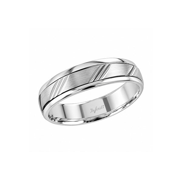 Argolla Oro Blanco 14k - Diamantada Giratoria, Ancho 5 mm