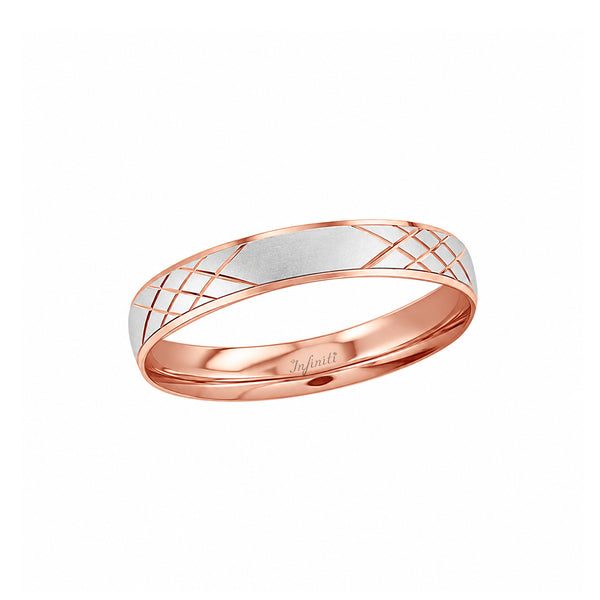 Argolla Oro Rosa 14k, Diamantada Oro Rosa 4 mm, Acabado Platinado  *PRECIO UNITARIO