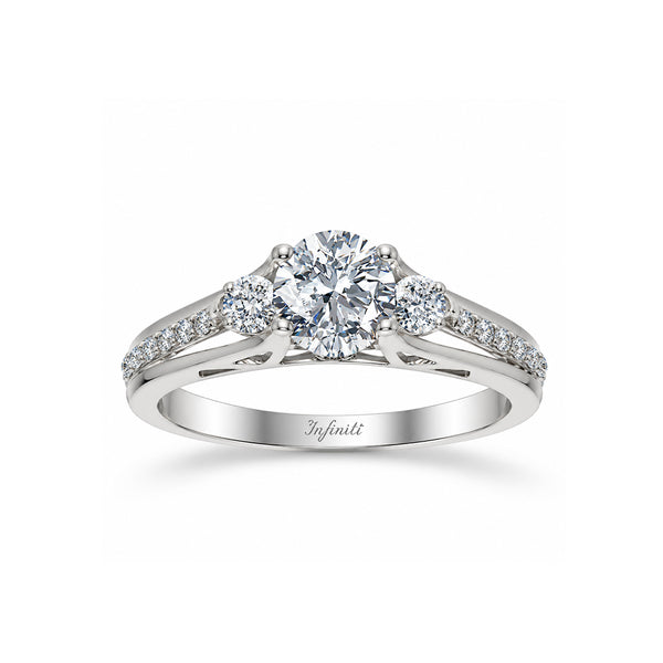 Anillo Oro Blanco 14k, Tres Piedras con Zirconia Central 7 mm