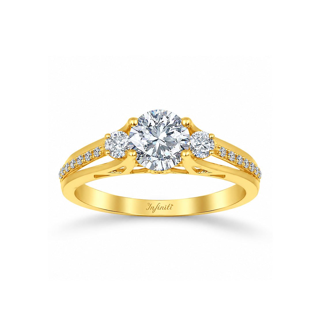Anillo Oro 10k, Tres Piedras con Zirconia Central 7 mm