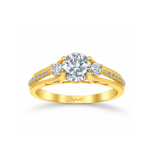 Anillo Oro 10k, Tres Piedras con Zirconia Central 7 mm