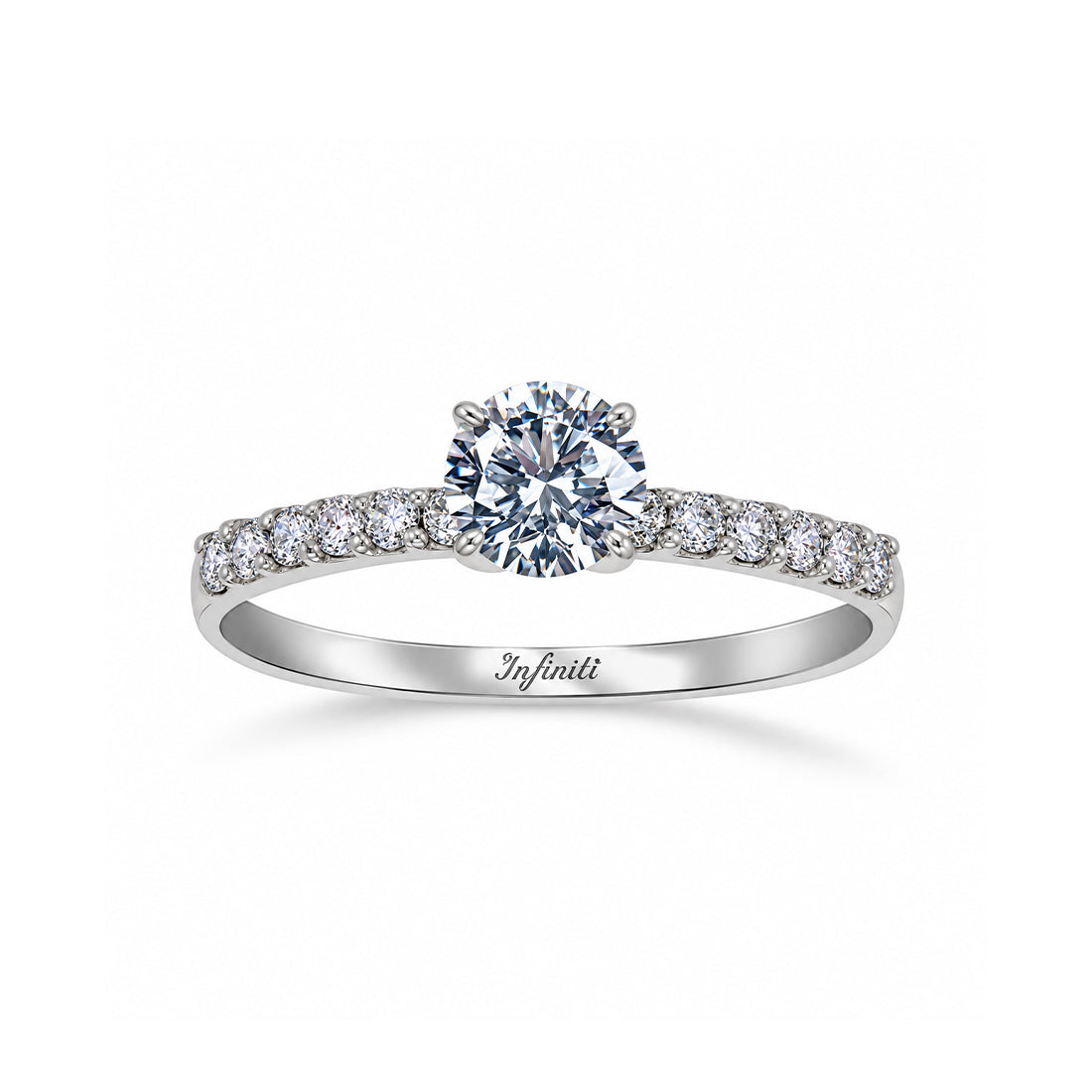 Anillo Oro Blanco 14k, Pavé con Zirconia Central 5 mm