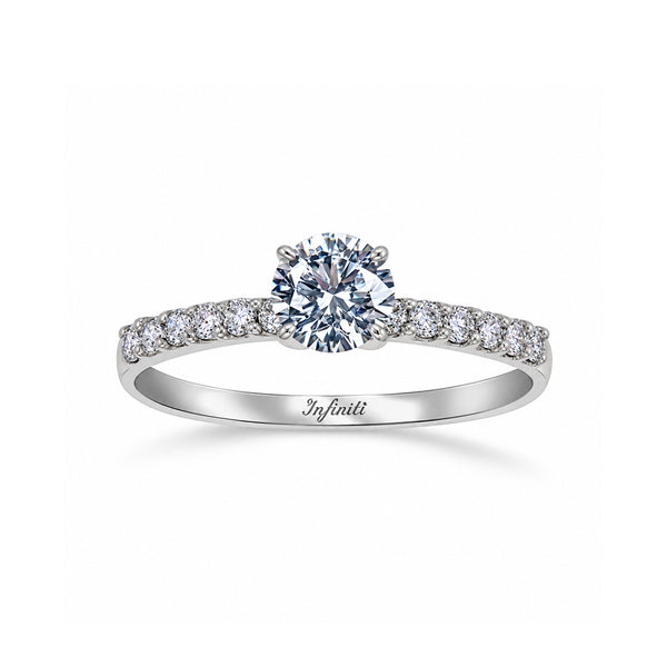 Anillo Oro Blanco 14k, Pavé con Zirconia Central 5 mm