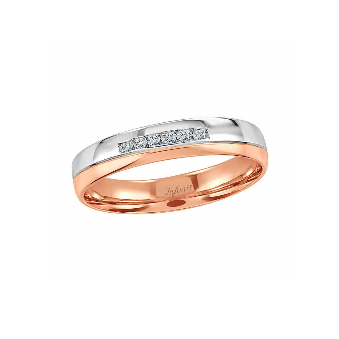 Argolla Oro Rosa con Blanco 14k - Acabado Liso con Confort y Zirconias, Ancho 4 mm