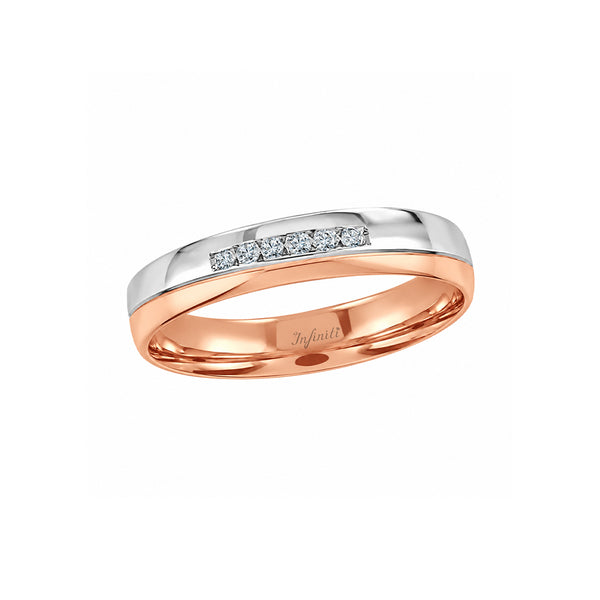 Argolla Oro Rosa con Blanco 14k - Acabado Liso con Confort y Zirconias, Ancho 4 mm