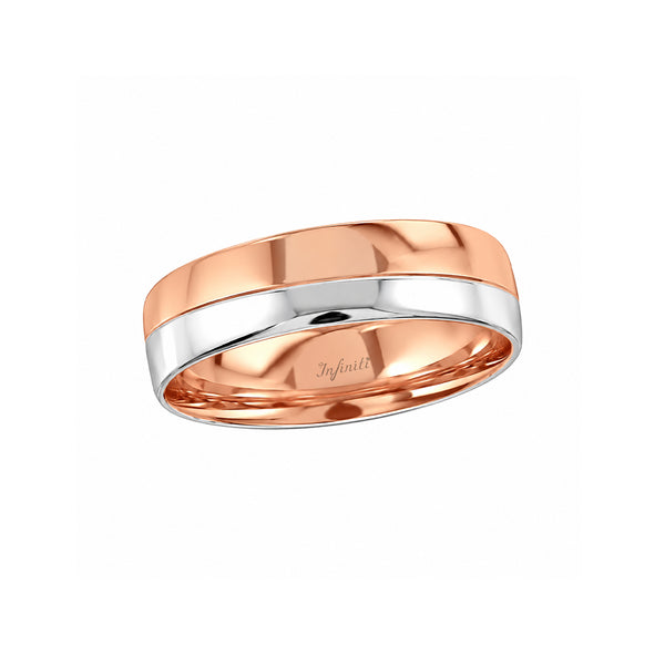 Argolla Oro Rosa con Blanco 14k - Acabado Liso con Confort, Ancho 6 mm