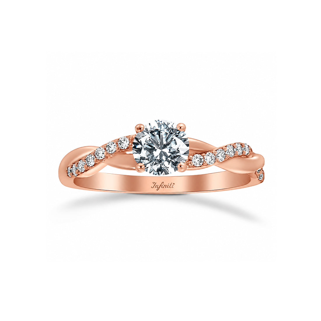 Anillo Oro Rosa 14k, Trenzado con Zirconia Central de 5.5 mm