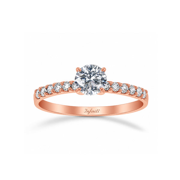 Anillo Oro Rosa 14k - Zirconia Central de 5 mm