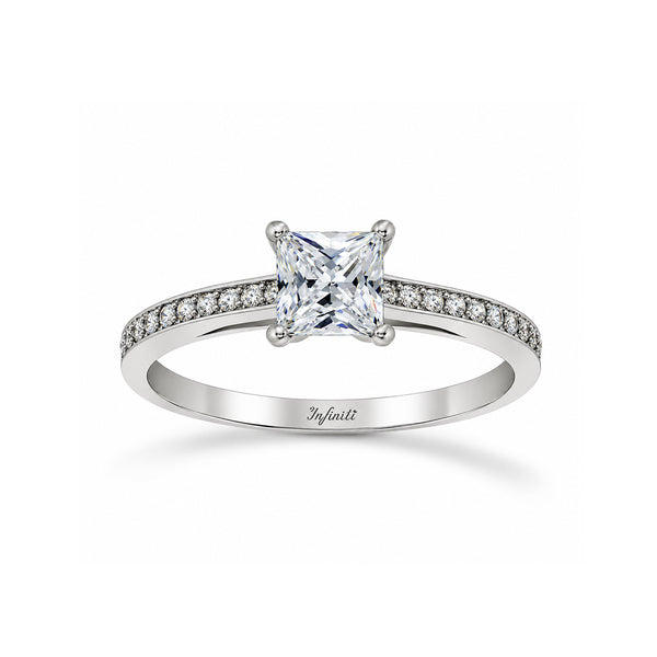 Anillo Oro Blanco 14k - Zirconia Central Princesa de 4.5 mm