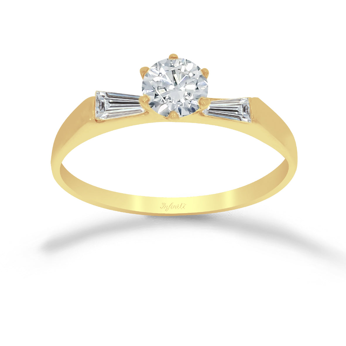 Anillo Oro 10k - Zirconia Central de 5.5 mm, Baguettes Laterales