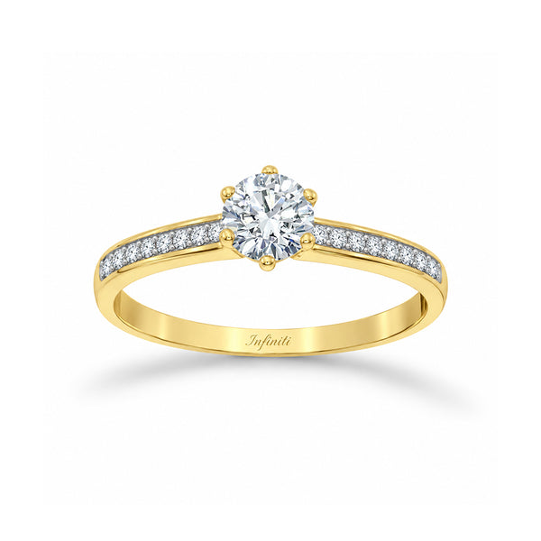 Anillo Oro 10k - Pavé Zirconia Central de 5 mm