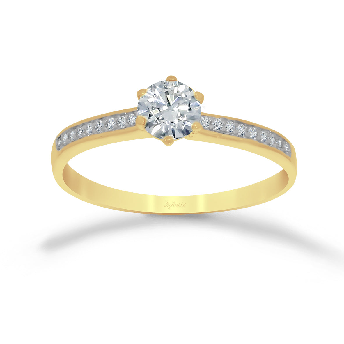 Anillo Oro 10k, Pavé Zirconia Central de 5 mm