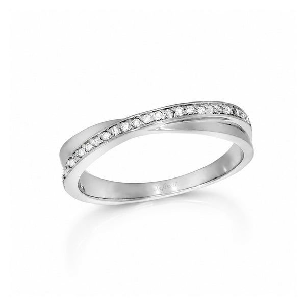 Argolla Oro Blanco 10k - Acabado Liso Estilo Infinito con Zirconias, Ancho de 4 mm