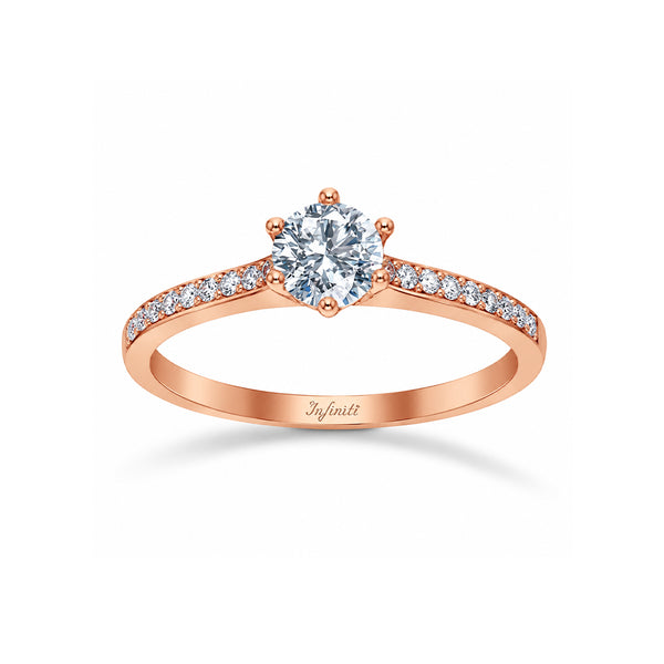 Anillo Oro Rosa 10k - Pavé con Zirconia Central 5 mm
