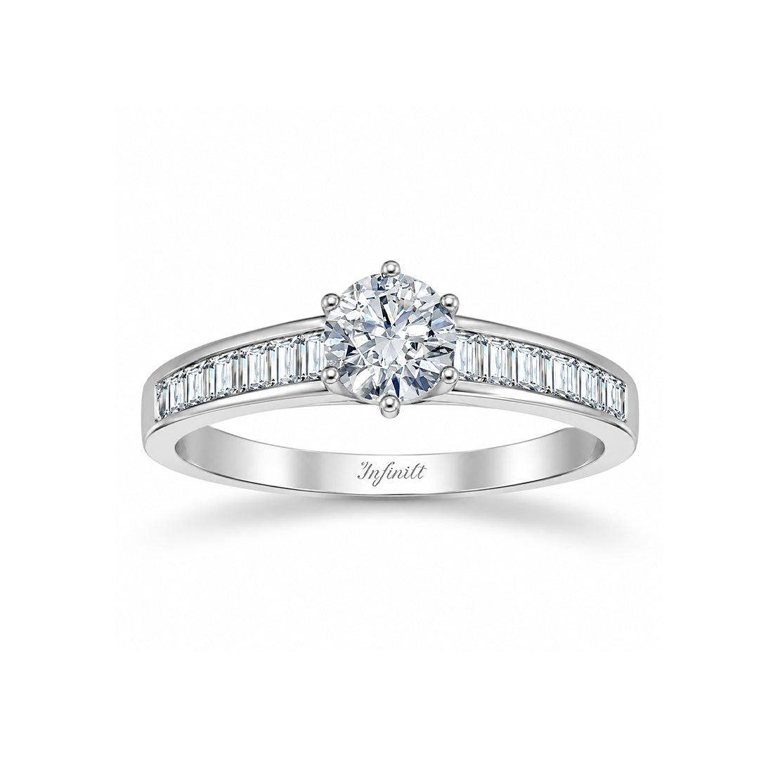 Anillo Oro Blanco 14k - Zirconia Central de 4.5 mm con Baguette Laterales