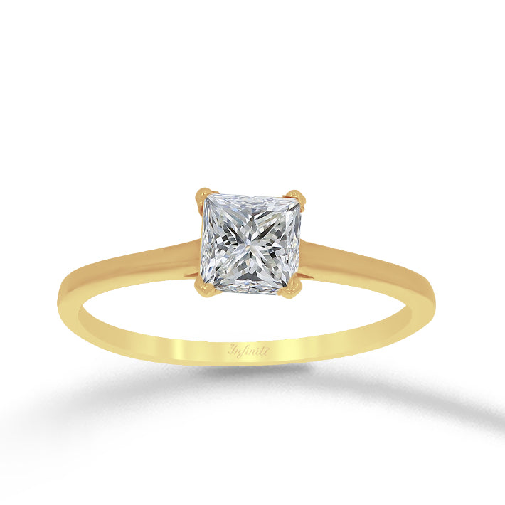 Anillo Solitario Oro 14k - Zirconia Princess de 5 mm