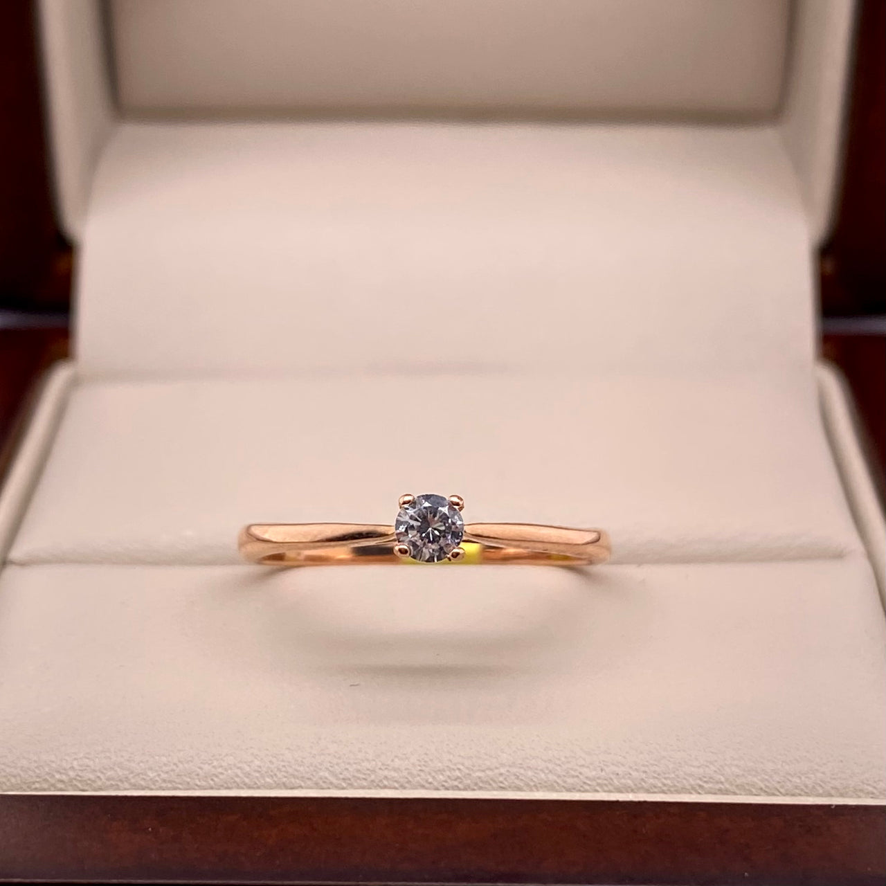 Anillo Solitario Oro Rosa 14k - Zirconia 3 mm