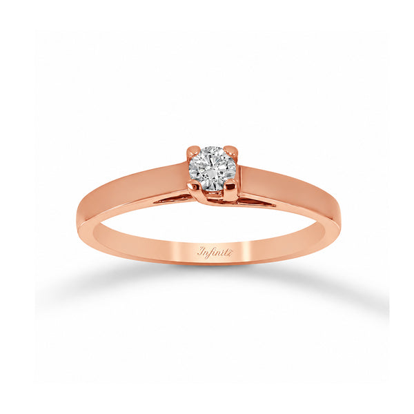 Anillo Oro Rosa 14k - Solitario Zirconia 3 mm