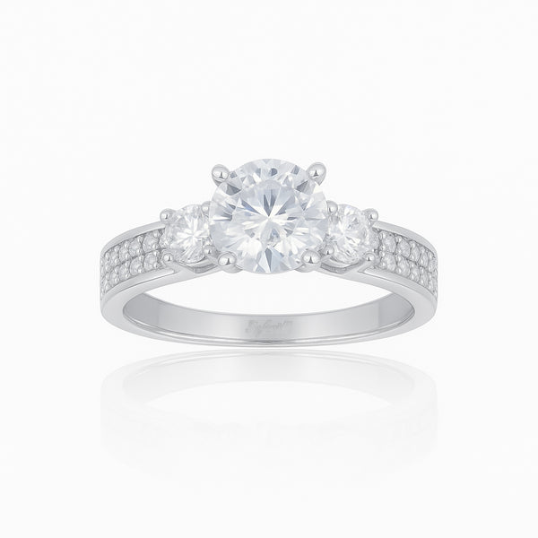 Anillo Oro Blanco 10k - Estilo Tres Piedras Zirconia Central de 6 mm