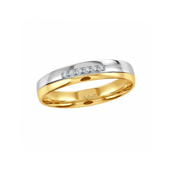 Argolla Oro Combinado 14k - Acabado Mate Liso con Zirconias, Ancho 4 mm