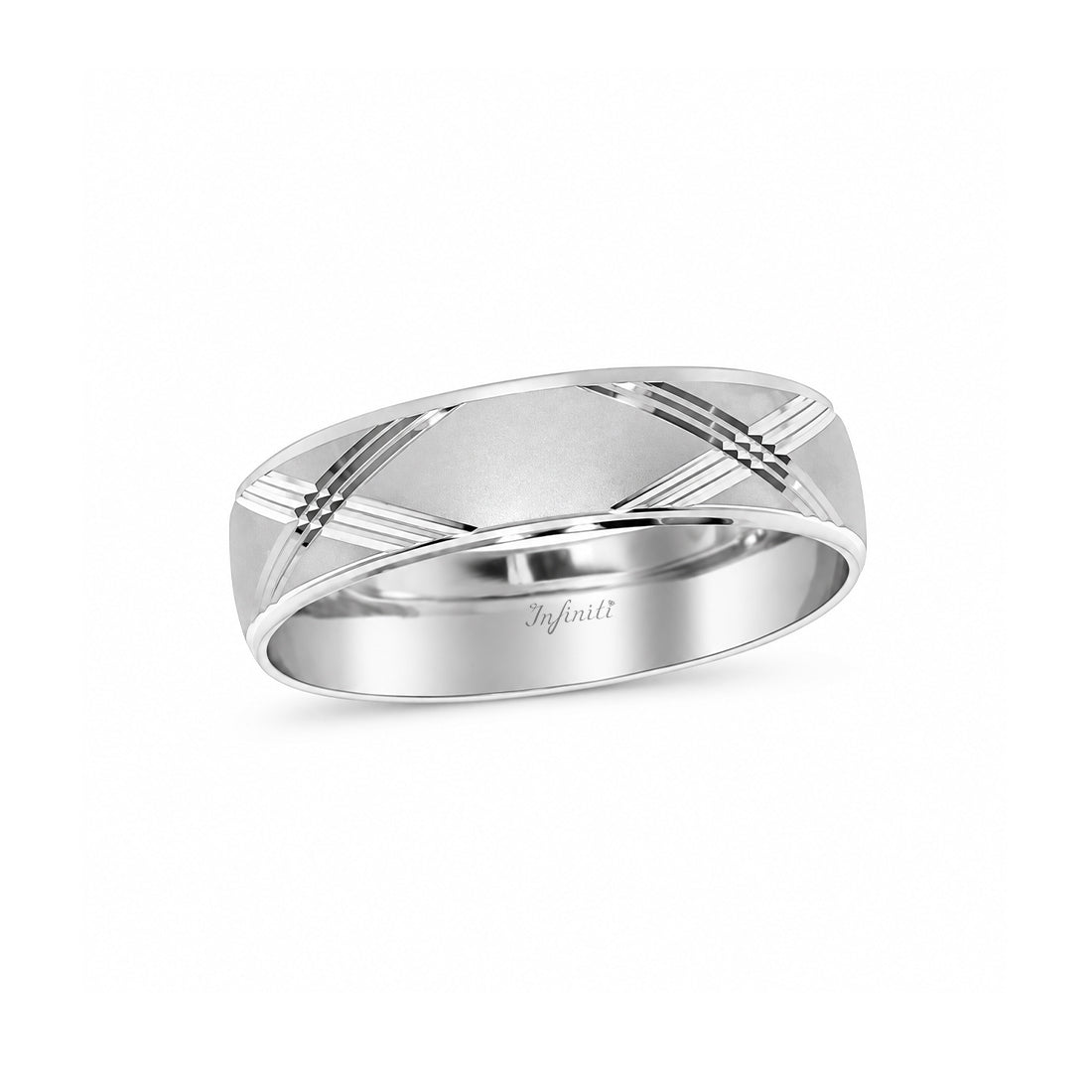 Argolla Oro Blanco 14k - Diamantada con Acabado Platinado, Ancho 6 mm