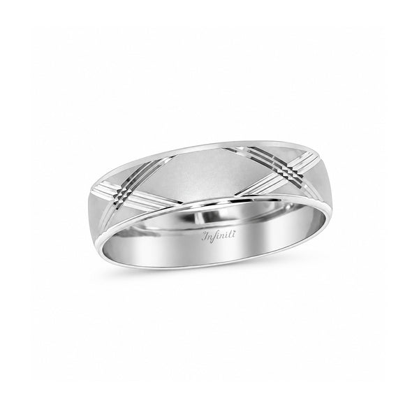 Argolla Oro Blanco 14k - Diamantada con Acabado Platinado, Ancho 6 mm