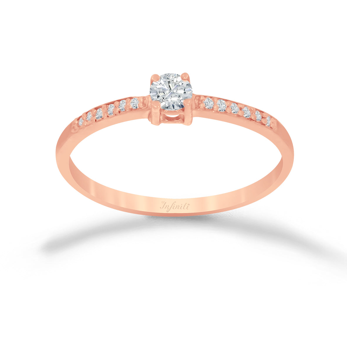 Anillo Oro Rosa 10k - Pavé Zirconia Central de 3.5 mm